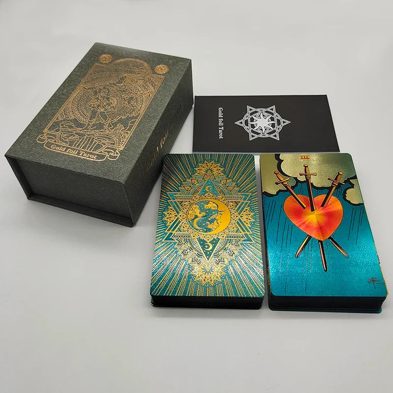 New Gold Tarot Cards Beautiful Waterproof Deck Mystery Board Game Colorful Divination Oracle With Gift Box