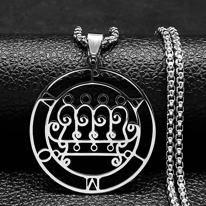 Sigeal Sigil De Lucifer Stainless Steel Satan Necklace | Asmoday Key Baphomet Pendant Jewelry