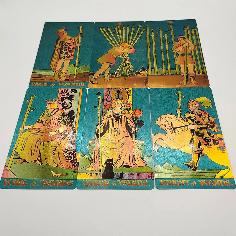 New Gold Tarot Cards Beautiful Waterproof Deck Mystery Board Game Colorful Divination Oracle With Gift Box