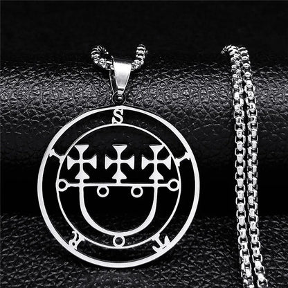 Sigeal Sigil De Lucifer Stainless Steel Satan Necklace | Asmoday Key Baphomet Pendant Jewelry