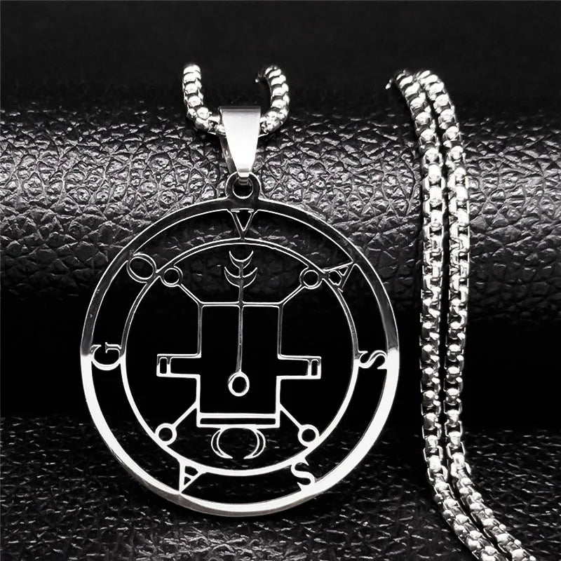 Sigeal Sigil De Lucifer Stainless Steel Satan Necklace | Asmoday Key Baphomet Pendant Jewelry