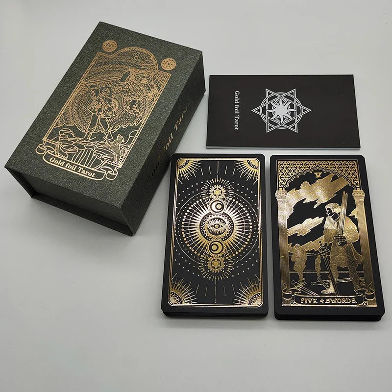 New Gold Tarot Cards Beautiful Waterproof Deck Mystery Board Game Colorful Divination Oracle With Gift Box