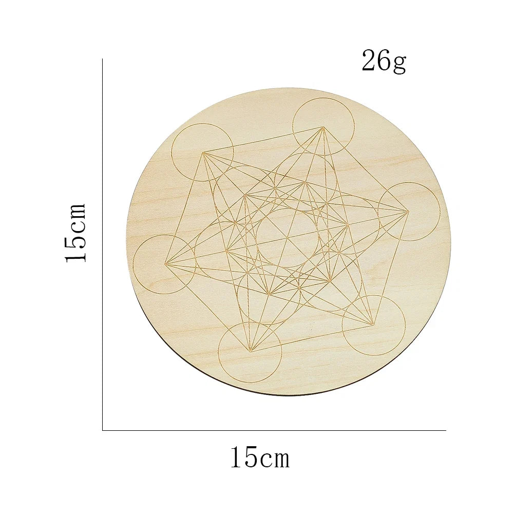 15cm Crystal Lattice Ouija Board | Laser Engraved Metatron Sacred Geometric Wooden Plate for Wiccan Altar Rituals
