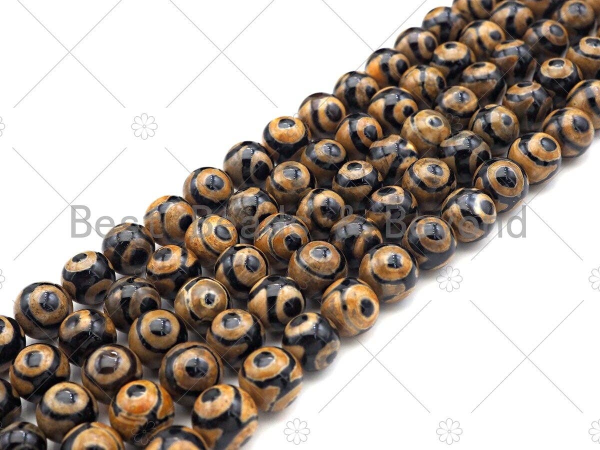 Natural Tibetan Light Orange Agate with Eye Beads, Dzi Eye Agate Beads, 6mm/8mm/10mm Tibetan Round Smooth Agate,15.5" Full Strand, Sku