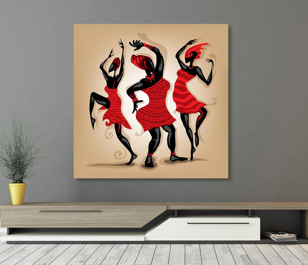 African Dancing Woman Art Framed Canvas Wall Art African Tribal Art African Decor