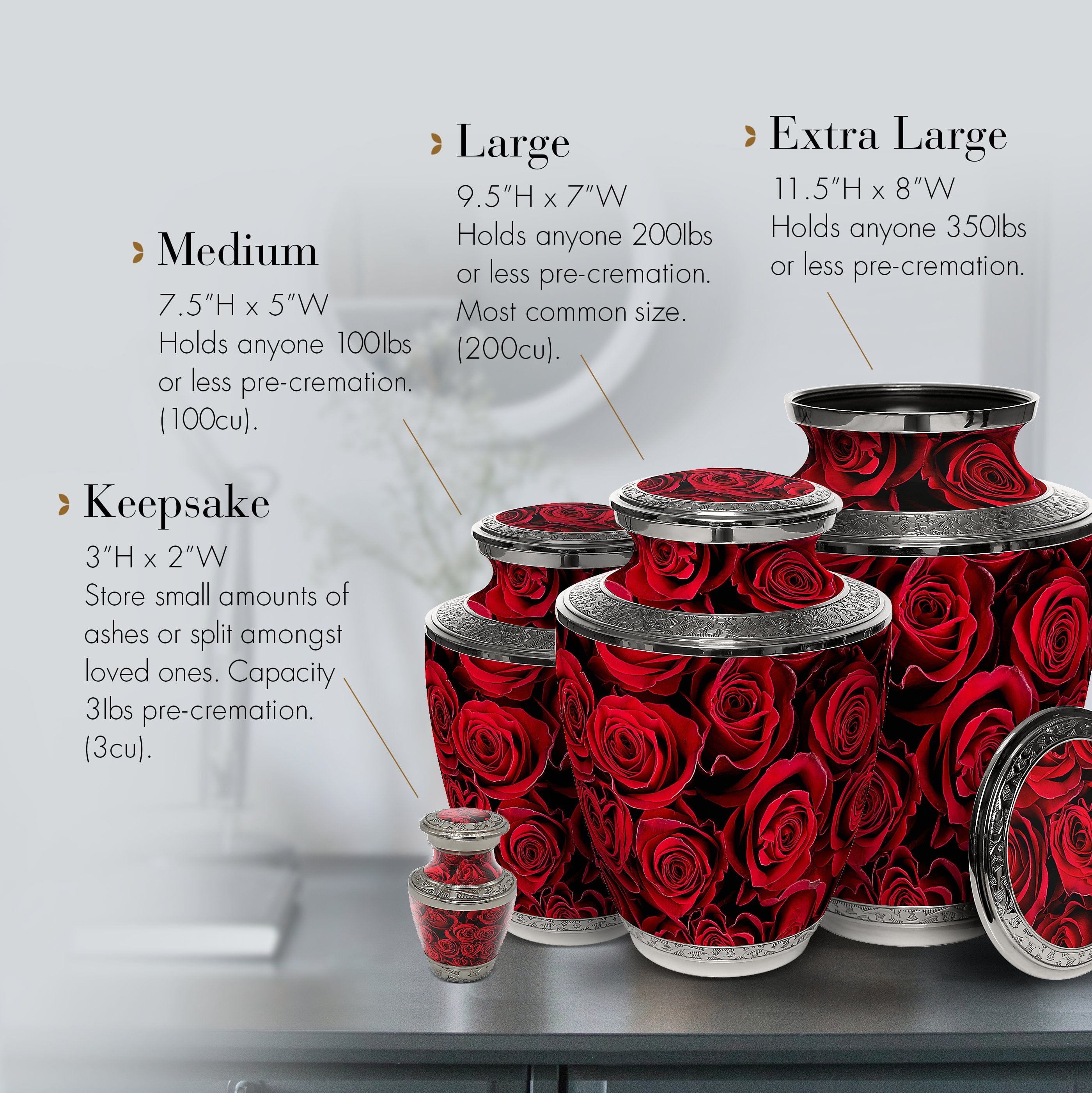 Crimson Rose Extra Large Urn or Companion Urn – Extra Large Urns for Human Ashes | XL Urn & XXL Urn