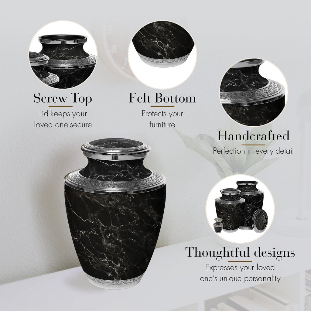 Marble Elegance Black Extra Large Urn or Companion Urn – Extra Large Urns for Human Ashes | XL Urn & XXL Urn