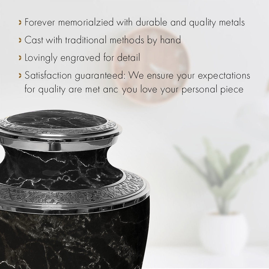 Marble Elegance Black Extra Large Urn or Companion Urn – Extra Large Urns for Human Ashes | XL Urn & XXL Urn