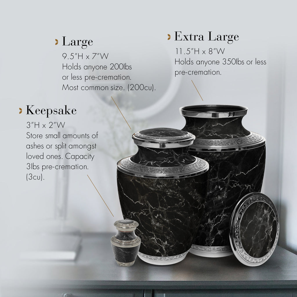 Marble Elegance Black Extra Large Urn or Companion Urn – Extra Large Urns for Human Ashes | XL Urn & XXL Urn