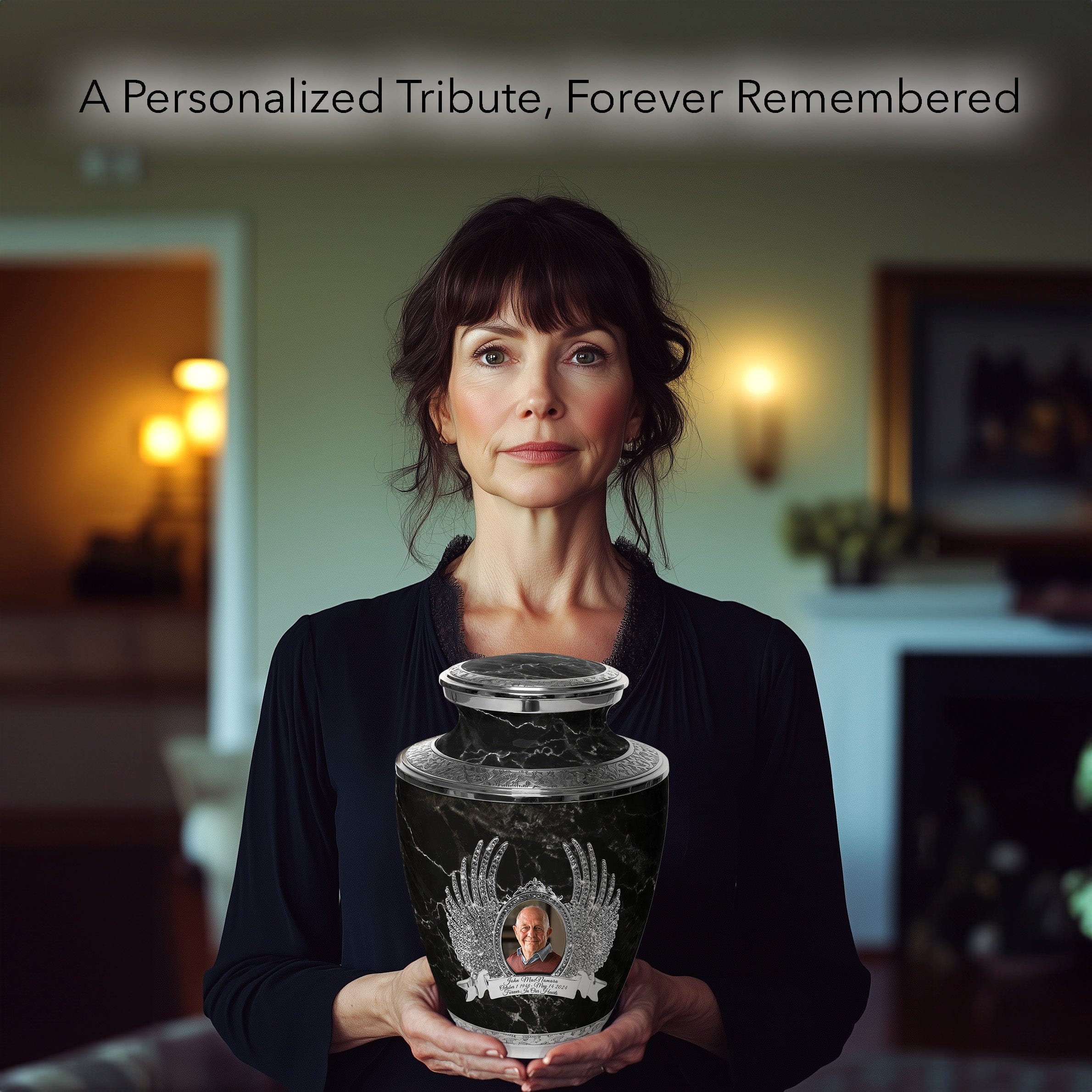Marble Elegance Black Extra Large Urn or Companion Urn – Extra Large Urns for Human Ashes | XL Urn & XXL Urn