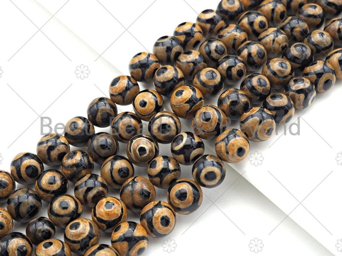 Natural Tibetan Light Orange Agate with Eye Beads, Dzi Eye Agate Beads, 6mm/8mm/10mm Tibetan Round Smooth Agate,15.5" Full Strand, Sku