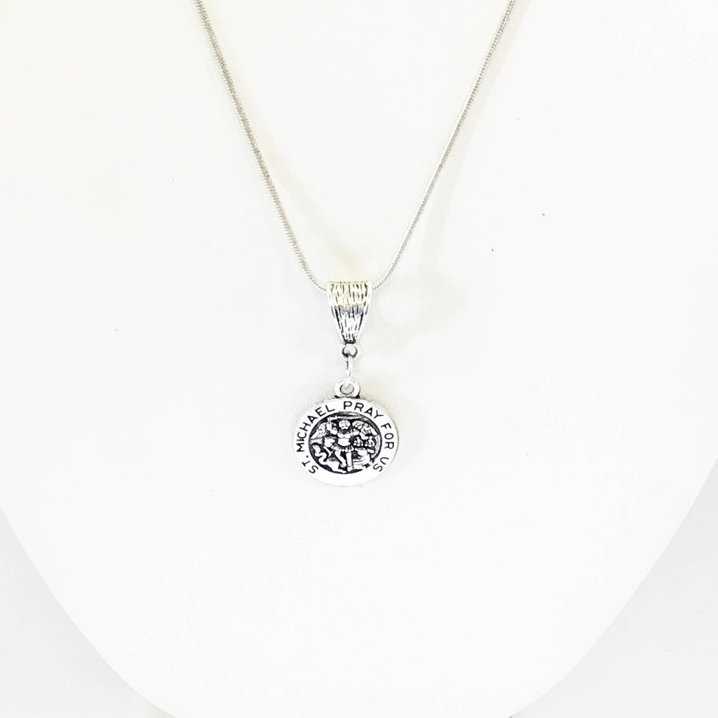 St. Michael Silver Necklace, St Michael Pendant, Patron Saint Jewelry, Catholic Jewelry, Saint Michael the Archangel, Enemy of Satan