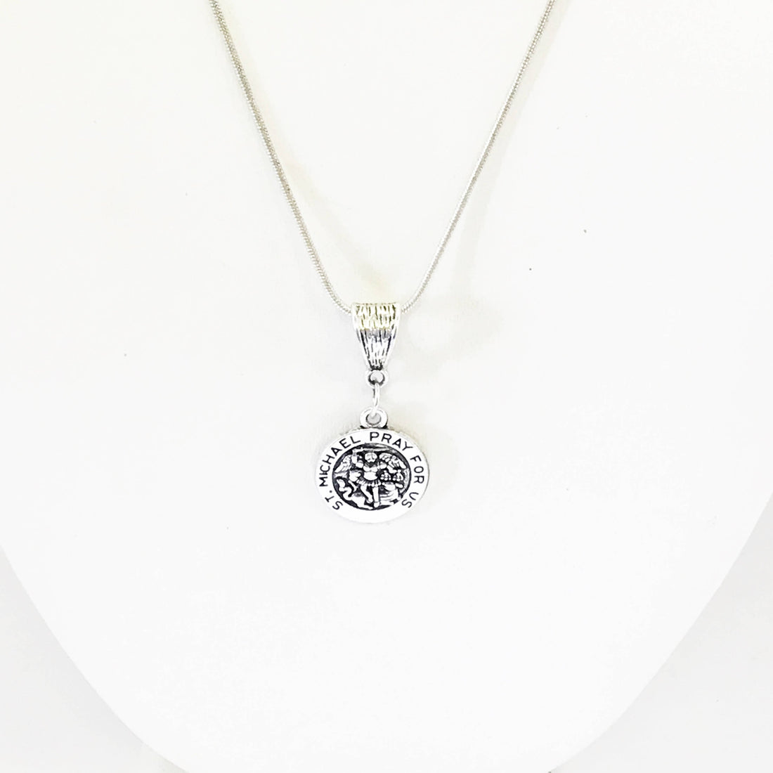 St. Michael Silver Necklace, St Michael Pendant, Patron Saint Jewelry, Catholic Jewelry, Saint Michael the Archangel, Enemy of Satan