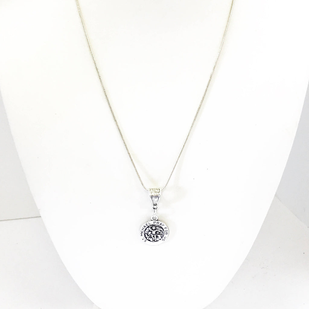 St. Michael Silver Necklace, St Michael Pendant, Patron Saint Jewelry, Catholic Jewelry, Saint Michael the Archangel, Enemy of Satan