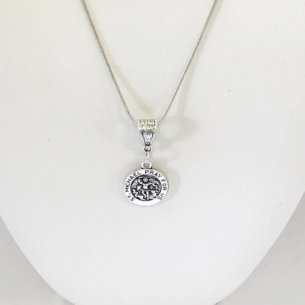 St. Michael Silver Necklace, St Michael Pendant, Patron Saint Jewelry, Catholic Jewelry, Saint Michael the Archangel, Enemy of Satan