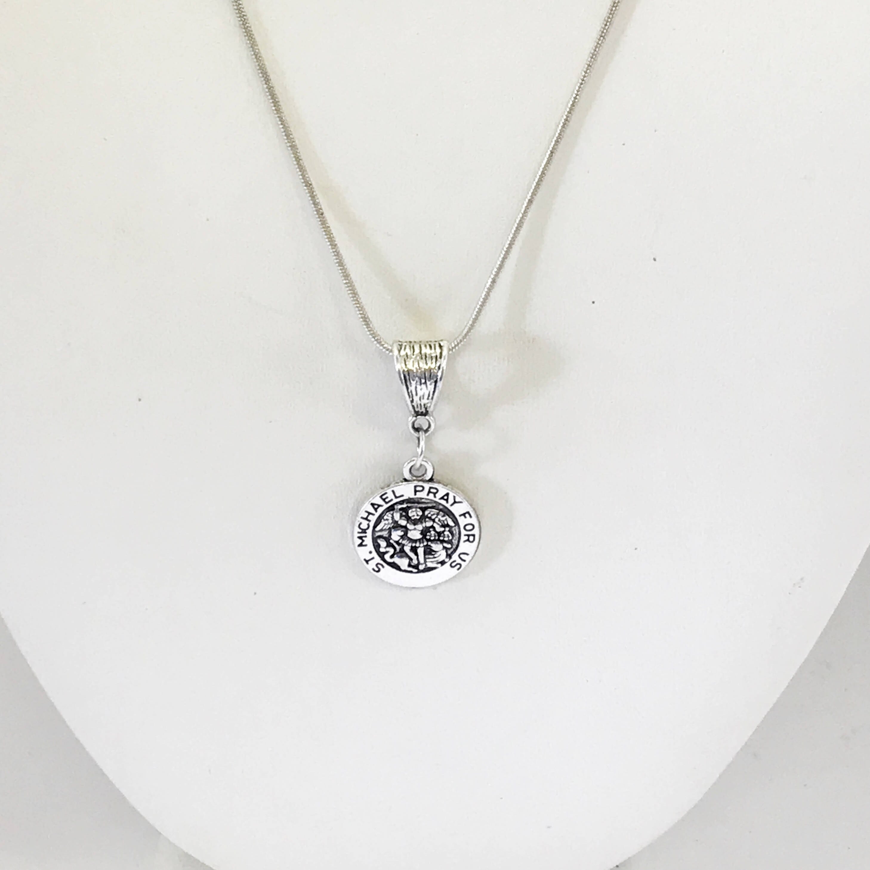 St. Michael Silver Necklace, St Michael Pendant, Patron Saint Jewelry, Catholic Jewelry, Saint Michael the Archangel, Enemy of Satan