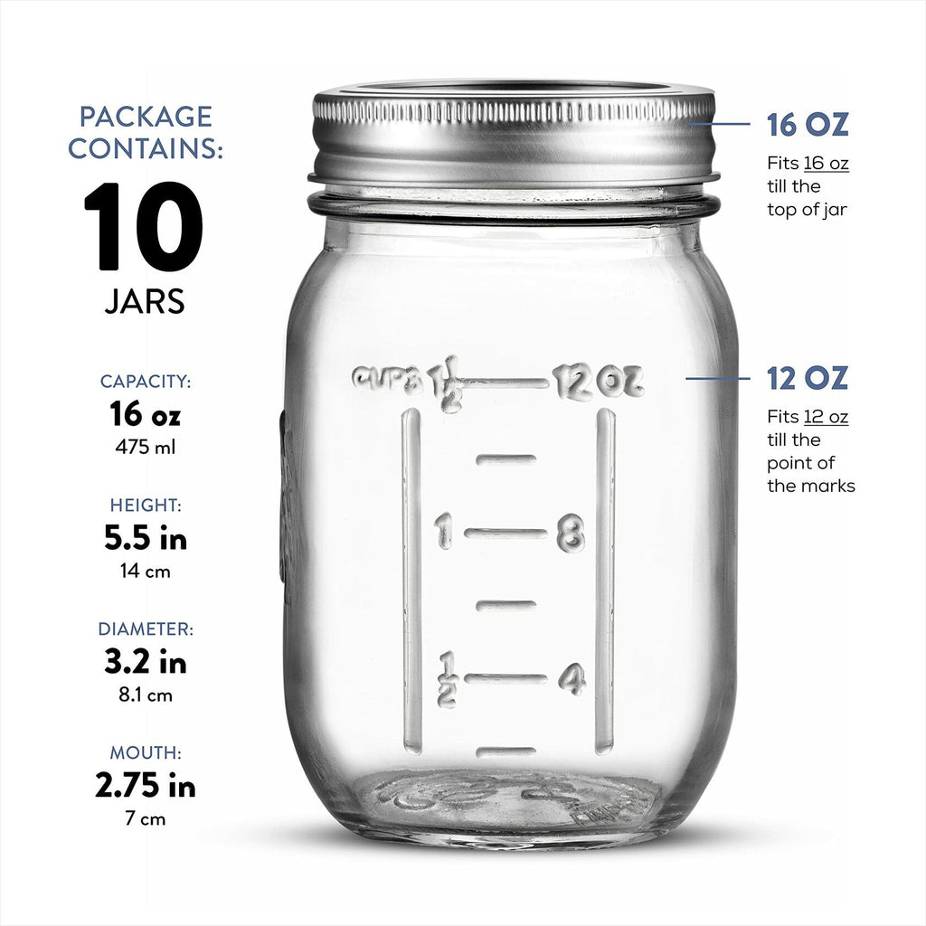 Paksh Novelty Mason Jars 16oz Regular Mouth Glass Canning 5 Pack Clear Silver
