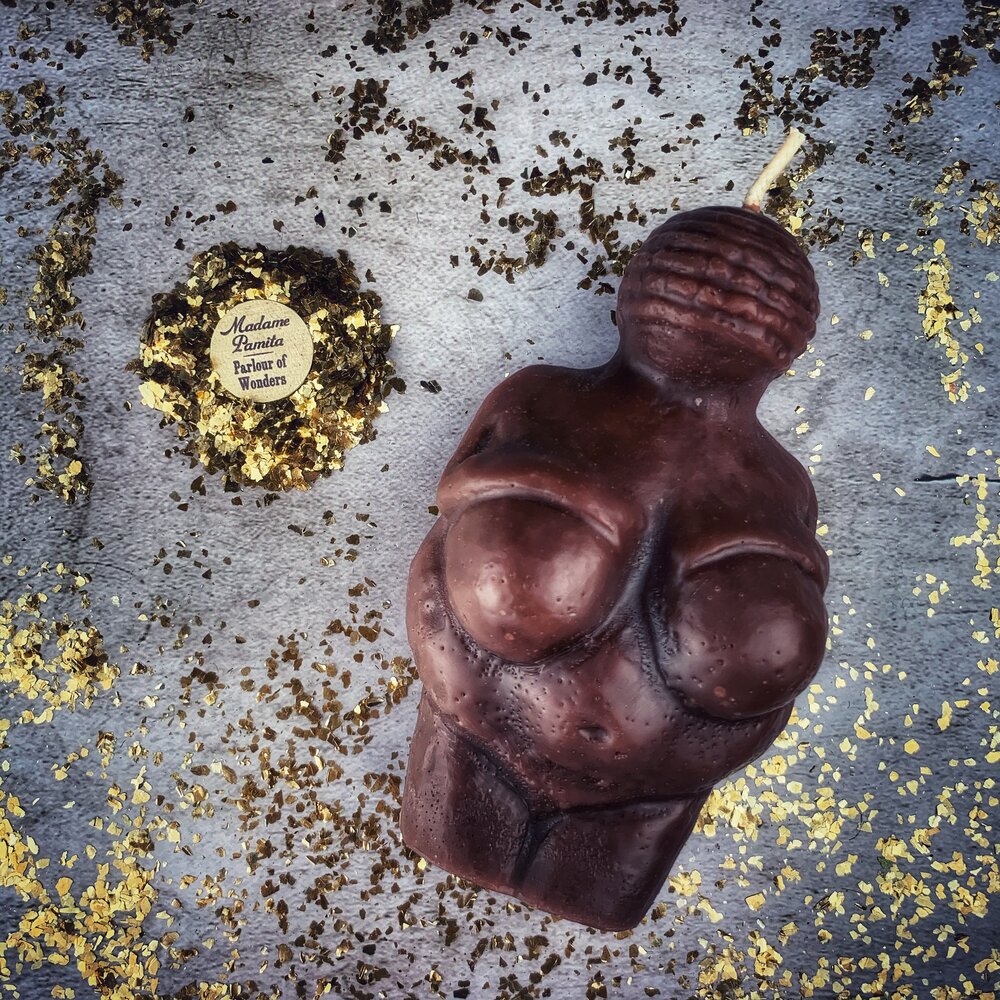 Beeswax Goddess of Willendorf Spell Candle - Feminine Power &amp; Fertility Magic