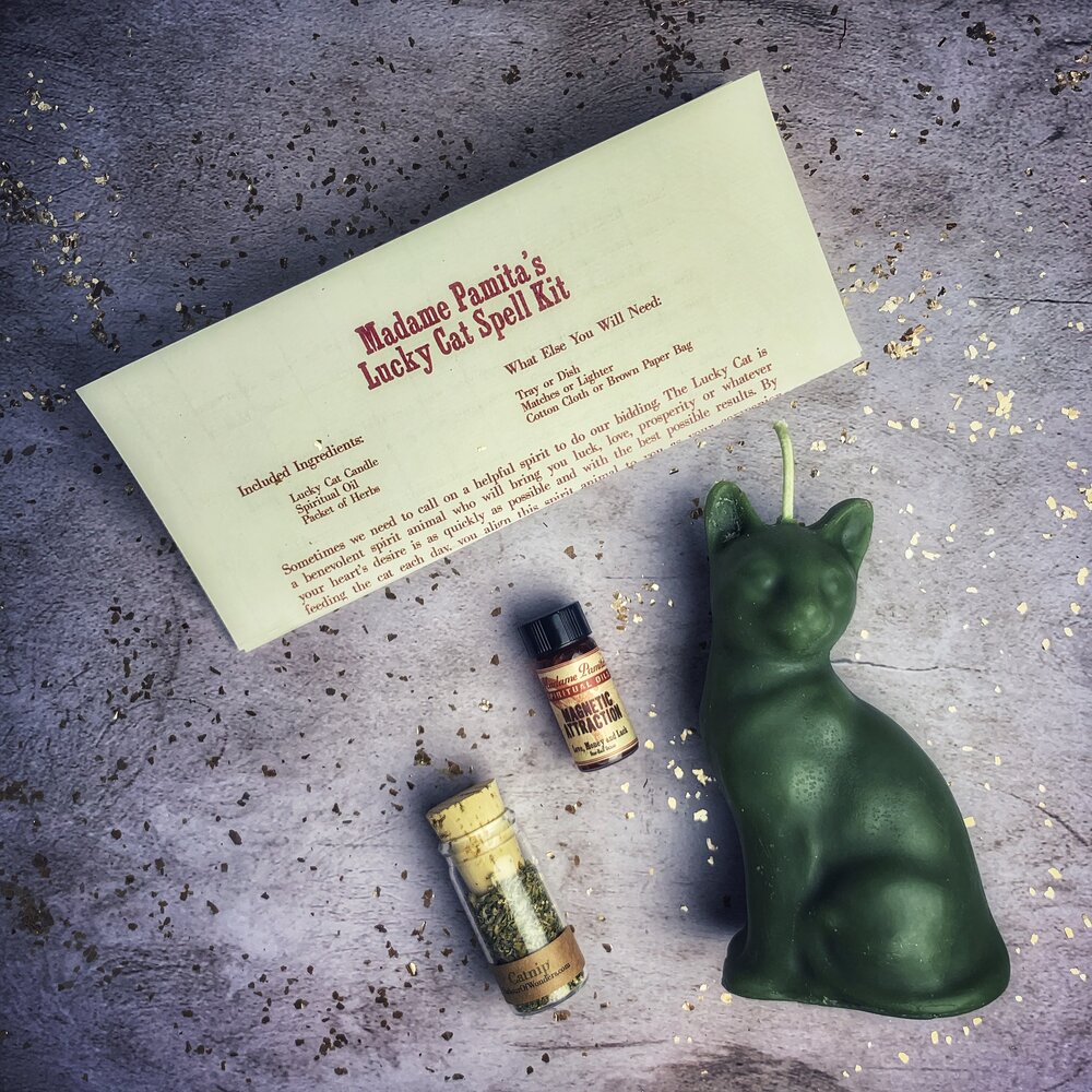 Lucky Cat Candle Spell Kit - Fast Action &amp; Manifestation Magic