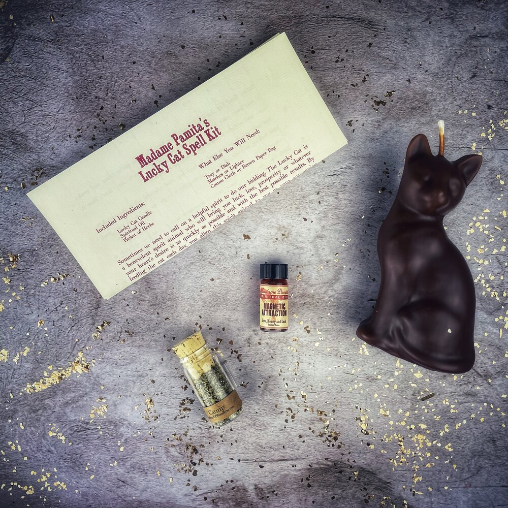 Lucky Cat Candle Spell Kit - Fast Action &amp; Manifestation Magic