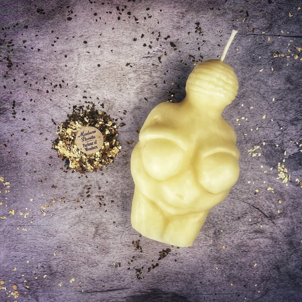 Beeswax Goddess of Willendorf Spell Candle - Feminine Power &amp; Fertility Magic