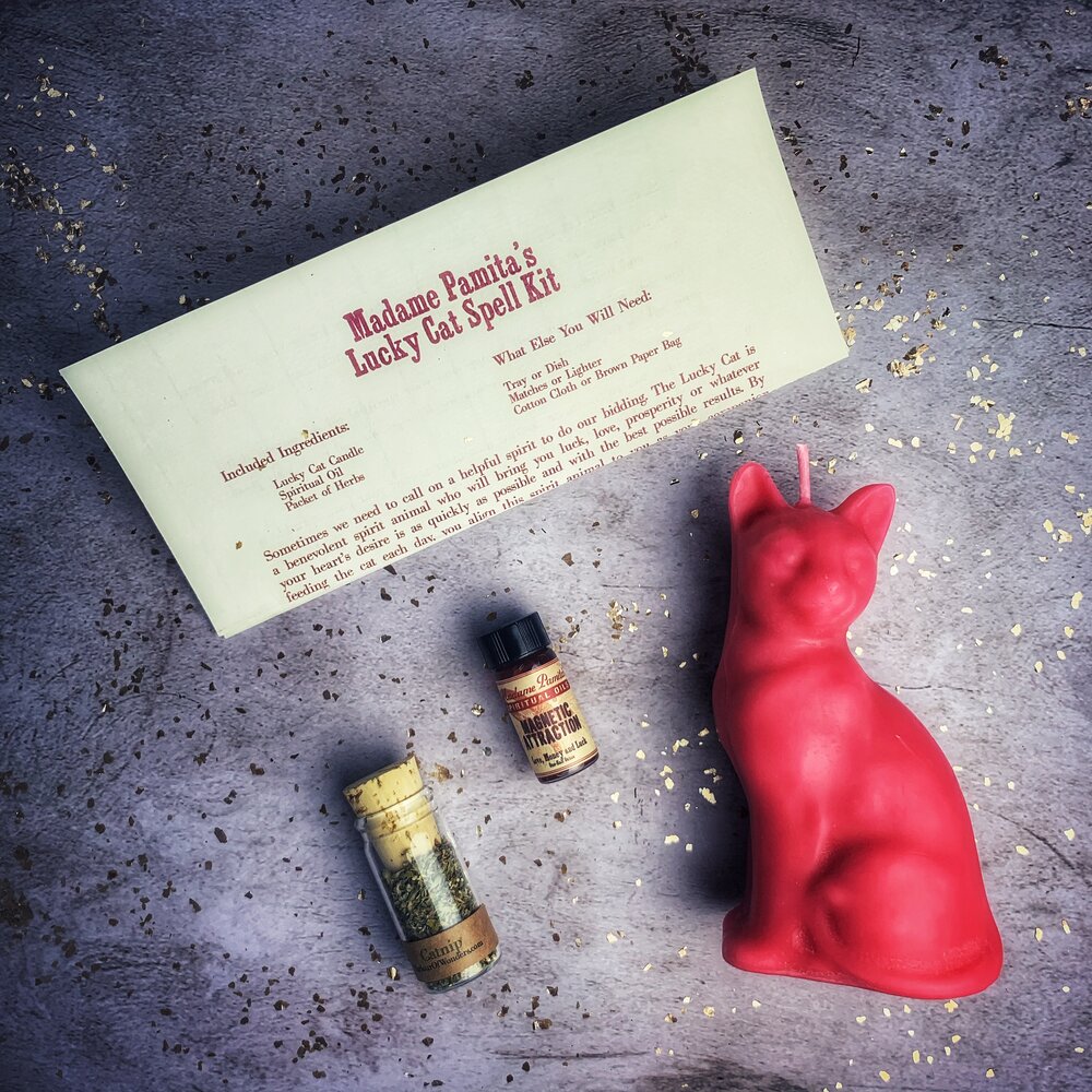 Lucky Cat Candle Spell Kit - Fast Action &amp; Manifestation Magic