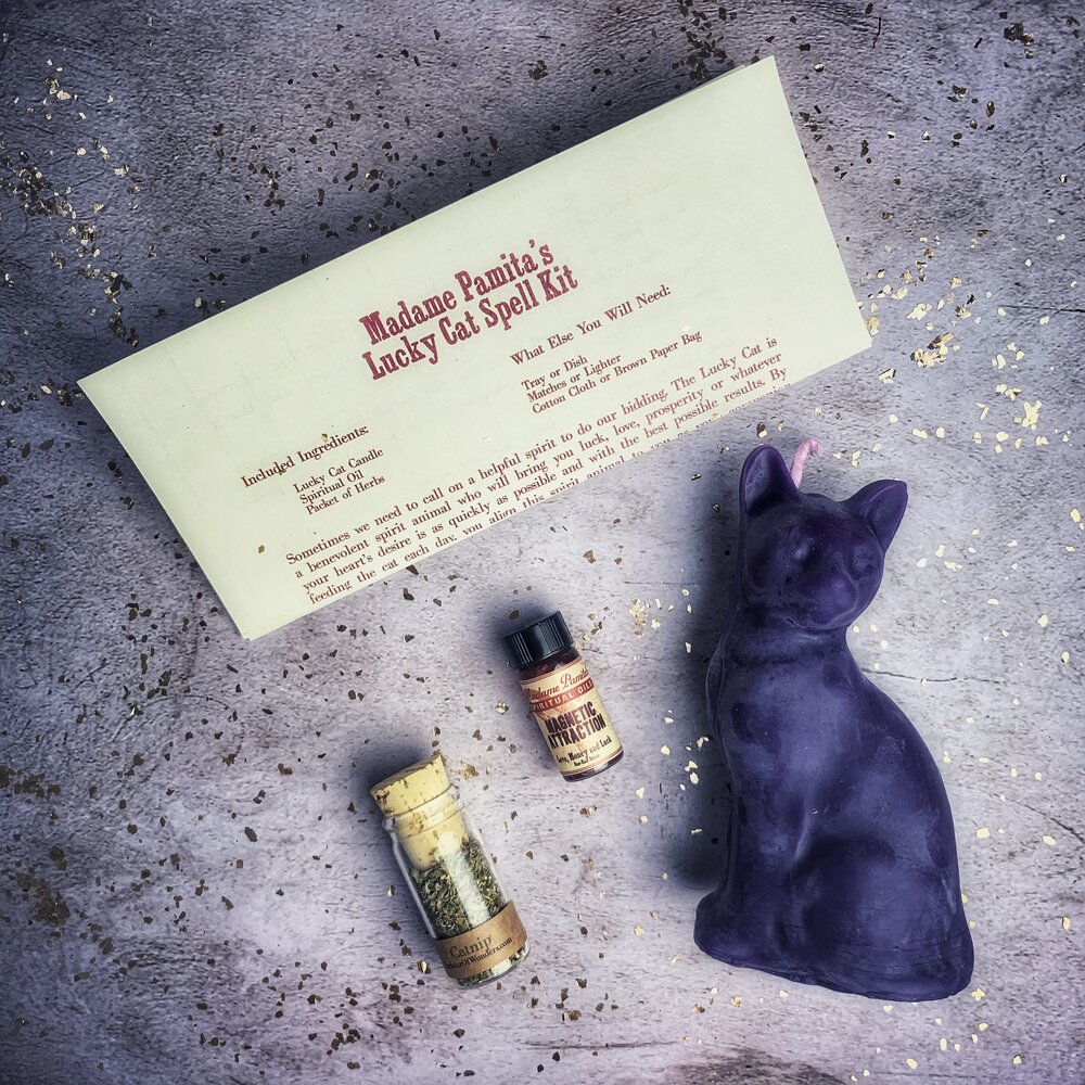 Lucky Cat Candle Spell Kit - Fast Action &amp; Manifestation Magic