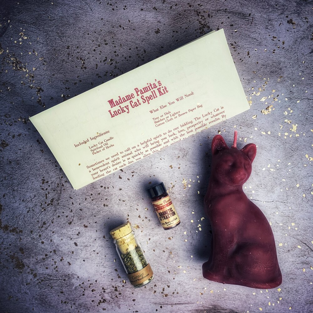 Lucky Cat Candle Spell Kit - Fast Action &amp; Manifestation Magic