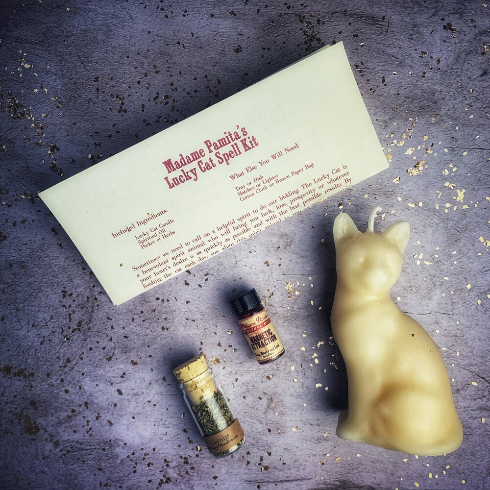 Lucky Cat Candle Spell Kit - Fast Action &amp; Manifestation Magic